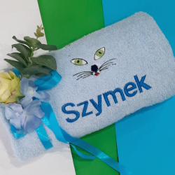 ręcznik dla dziecka niebieski z imieniem haft